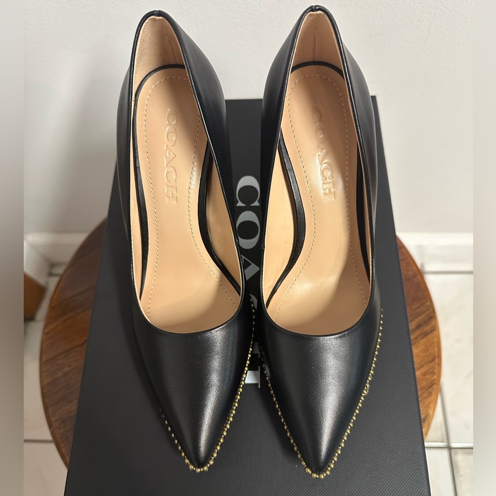 Coach Black and Gold Waverly Beadchain Stiletto Heels - Picture 5 of 10
